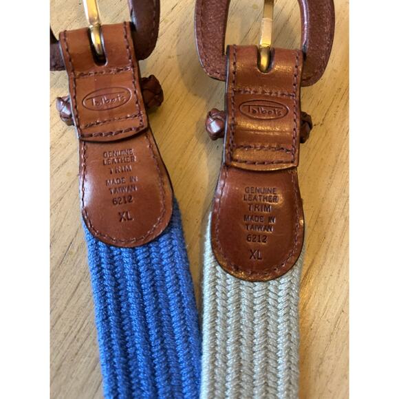 2- Talbots Womens Belt XL Braided Woven Cotton Genuine Leather Buckle Blue Beige - Picture 3 of 9